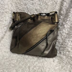 Fossil Patchwork Bronze​ ,Brown Suede Leather Medium Shoulder Handbag .